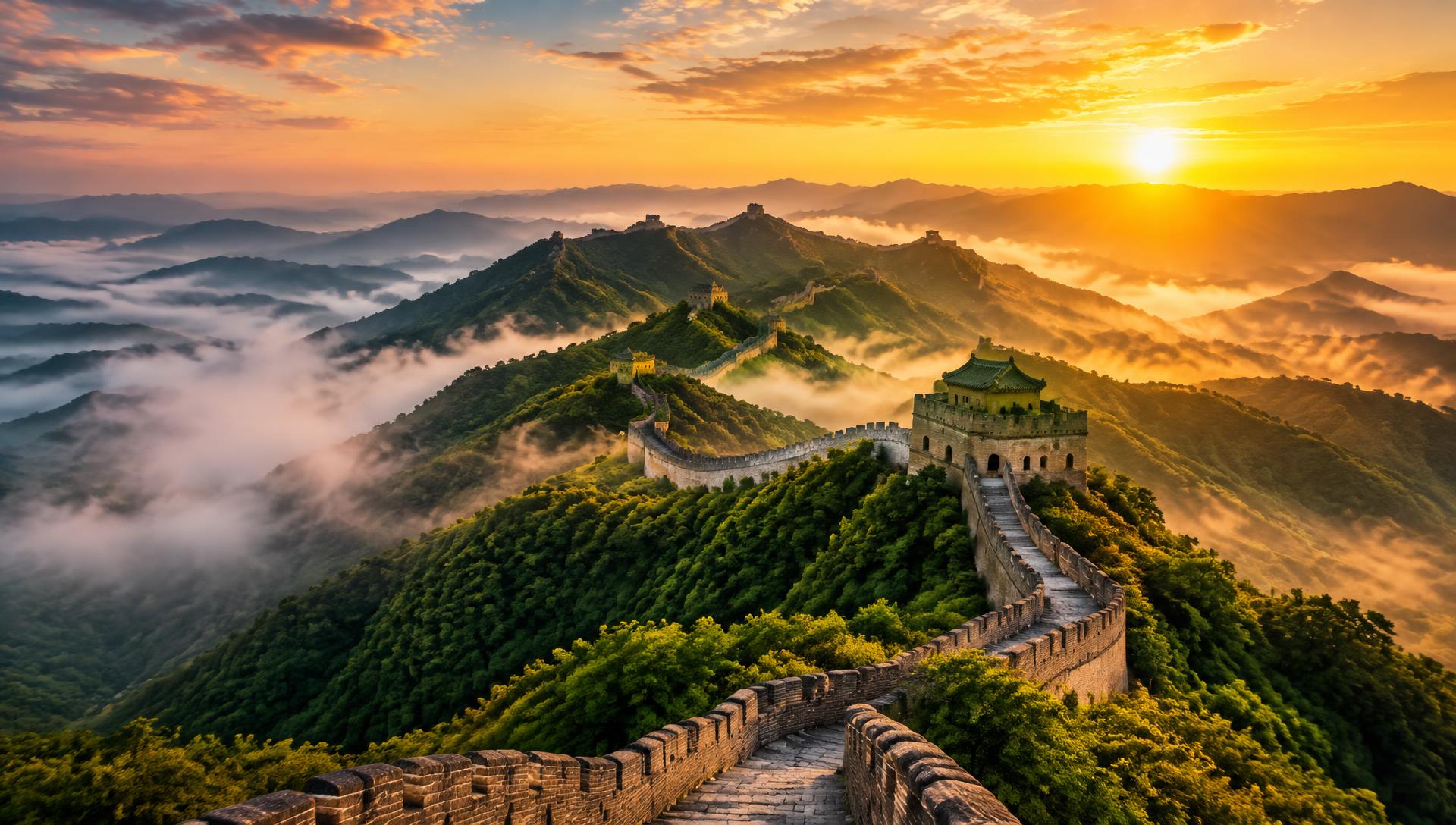 Die Chinesische Mauer bei Sonnenaufgang